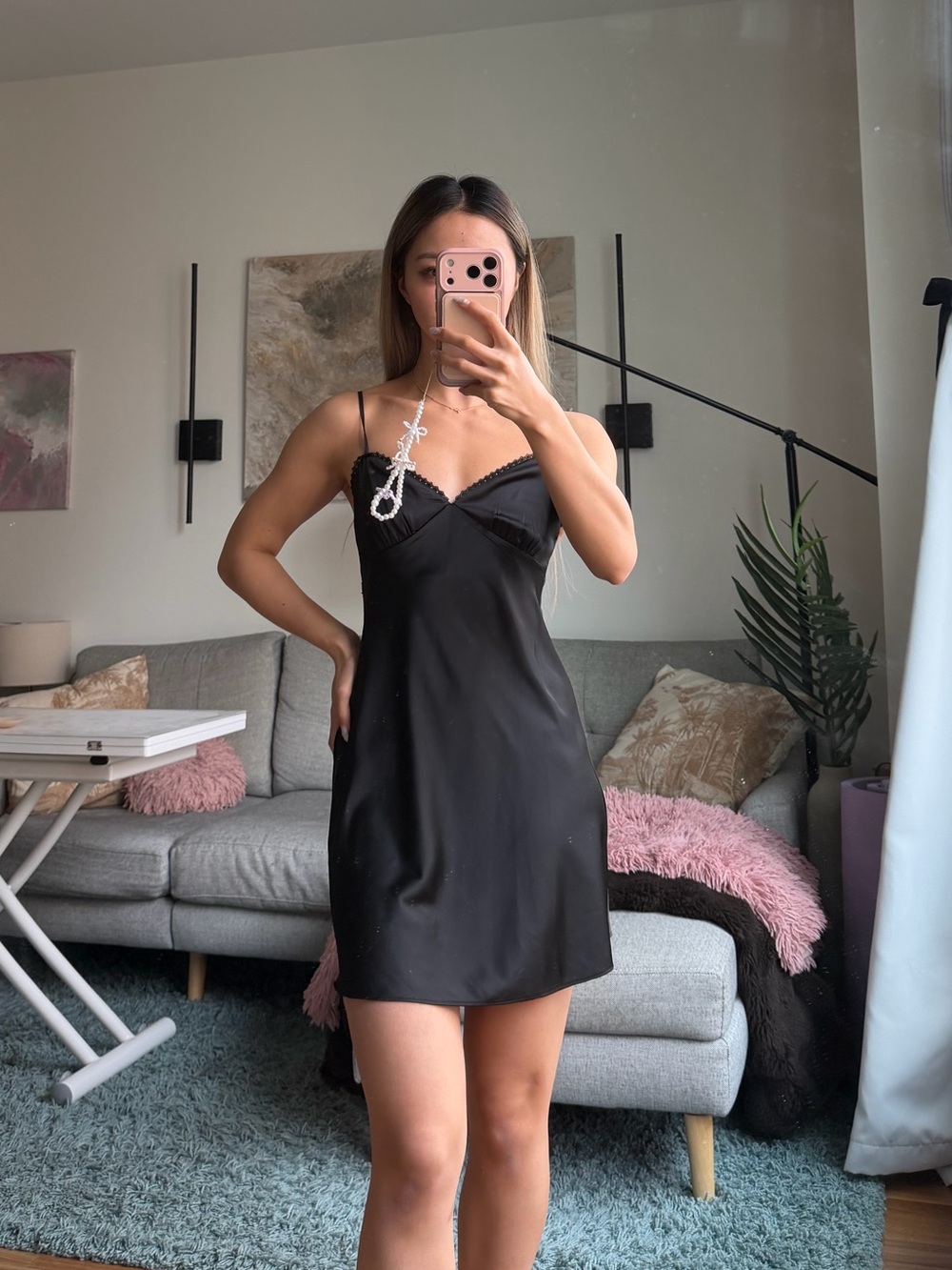 Aritzia Black Satin Mini Dress